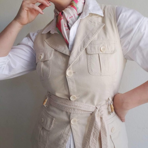 Ny & Co Safari 2 Piece Vest and Skirt Set Size Large Beige - Picture 2 of 10